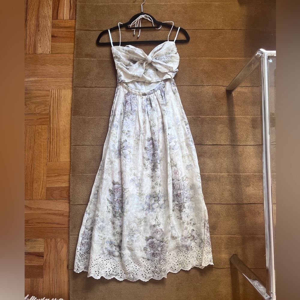 Zimmermann Halter Dress in Cream and Purple Floral